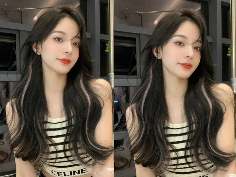 Tóc layer nữ dài kết hợp highlight màu sáng