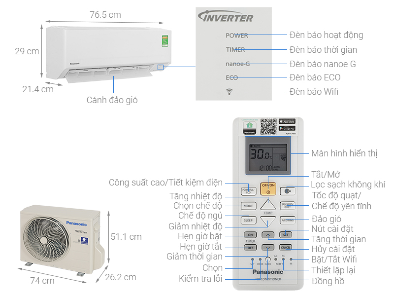 Máy lạnh Panasonic Inverter 1 HP CU/CS-PU9AKH-8