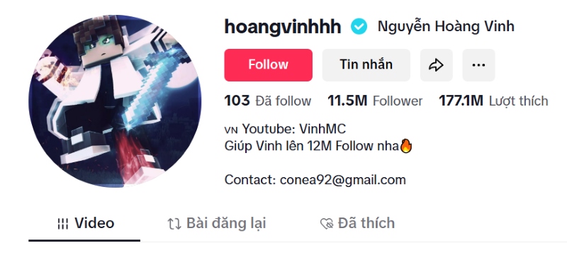 Thành tựu đạt được trên nền tảng tiktok của Nguyễn Hoàng Vinh